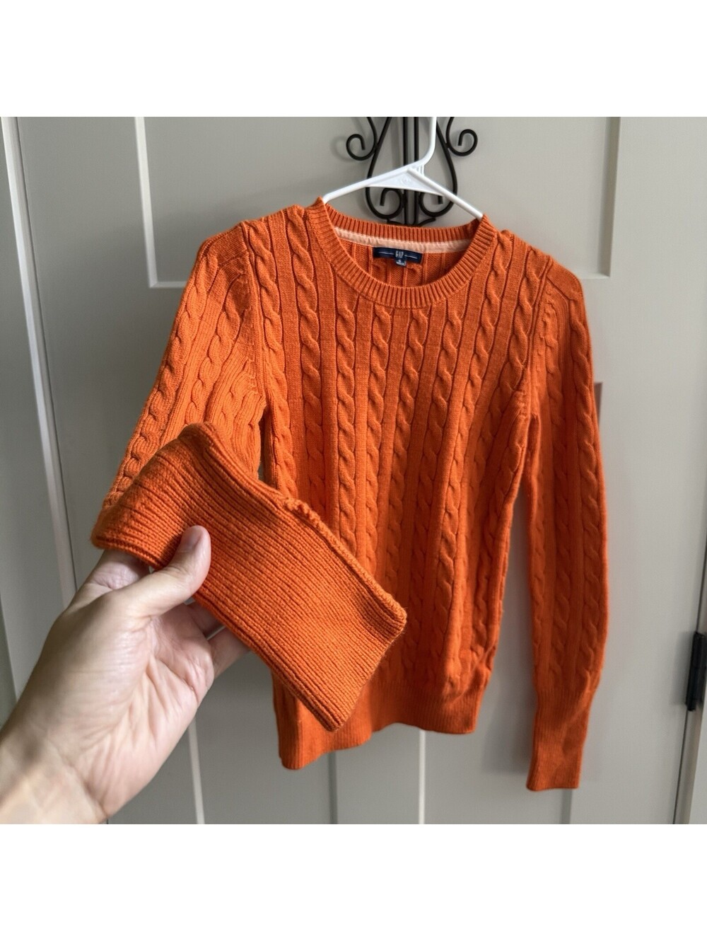 Gap Womens S Orange Cable Knit Crew Neck Long Sleeve Pullover Sweater - Picture 2 of 8